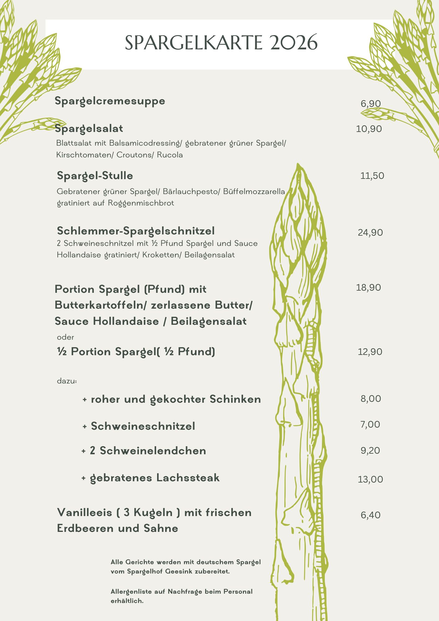 Beige Grun Klassisch Illustrativ Elegant Spargel Speisekarte 1